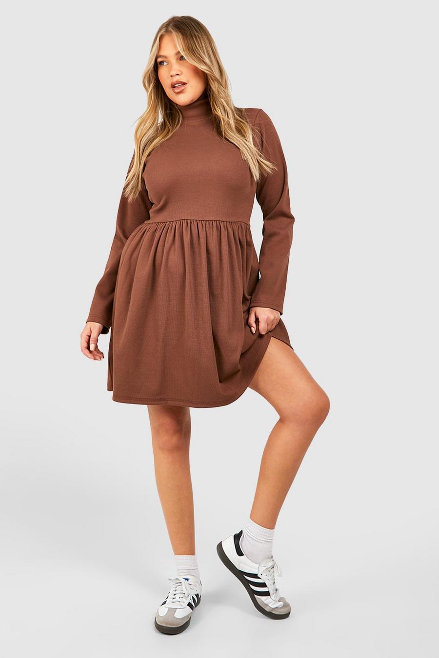Chocolate Plus Cotton Roll Neck Skater Dress image number 1