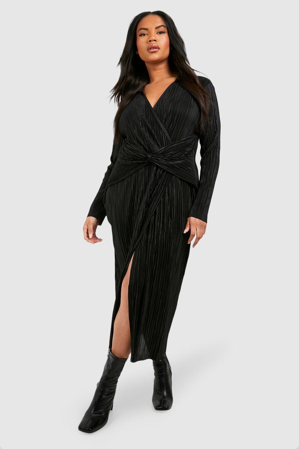 Boohoo plunge midi dress with sweetheart neckline and side split in black best sale