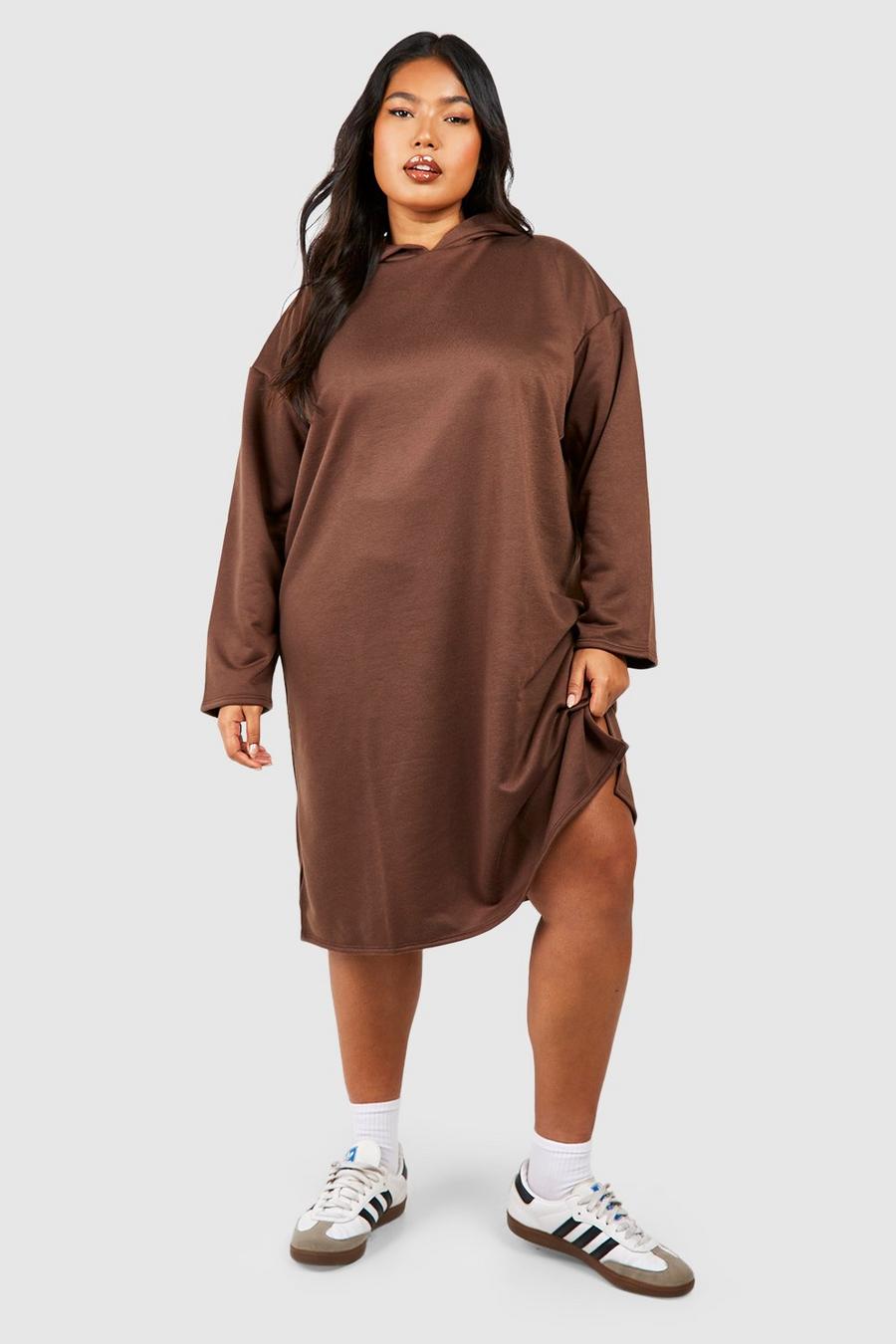Grande taille - Robe sweat oversize fendue, Chocolate image number 1