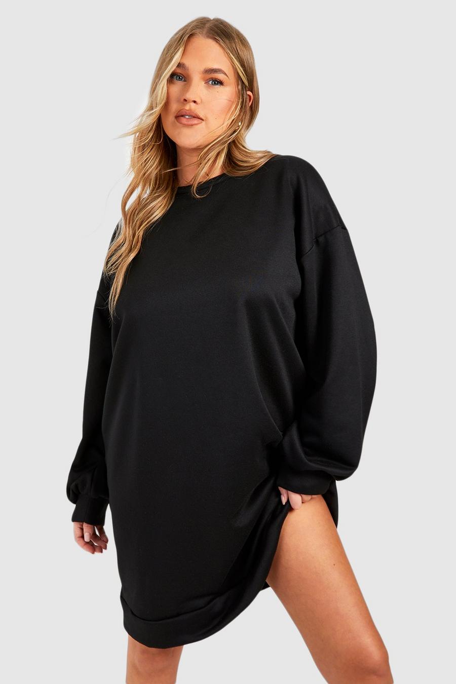 Plus Basic Oversize Sweatshirt-Kleid, Black image number 1