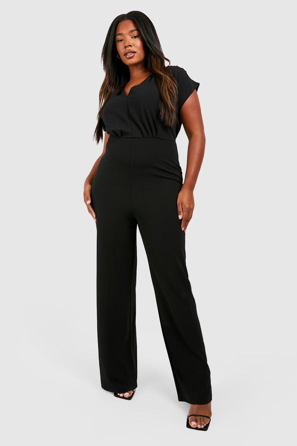 Plus Crepe Pleat Front Wide Leg Tailored Jumpsuit