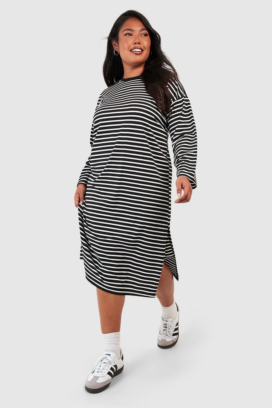 Plus Jersey Stripe Long Sleeve Midi Dress image number 1