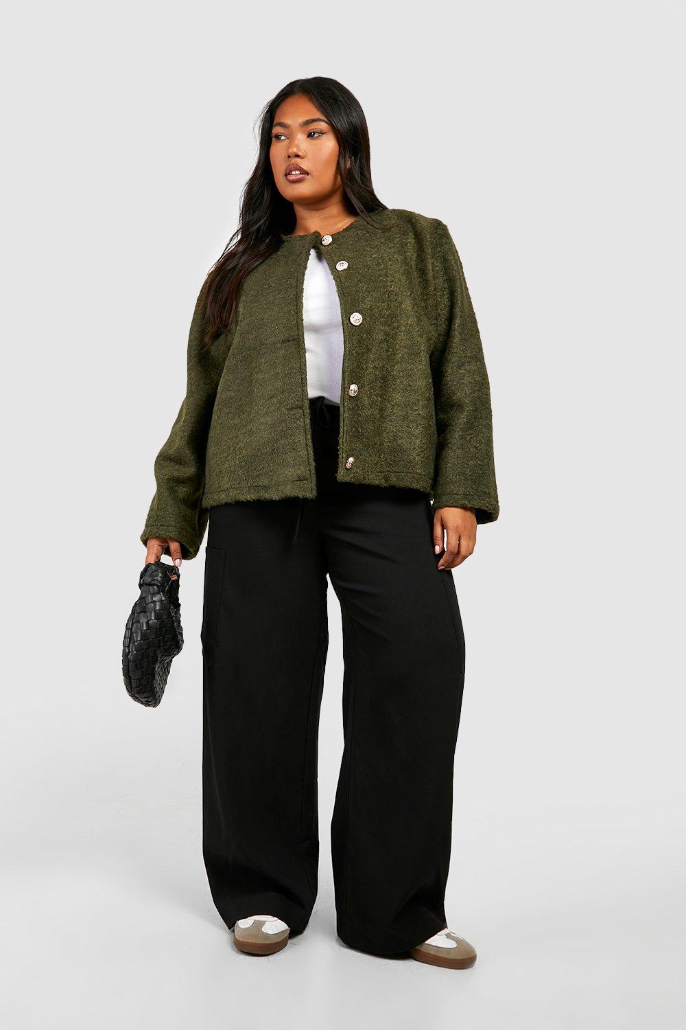 Plus size outlet collarless coat