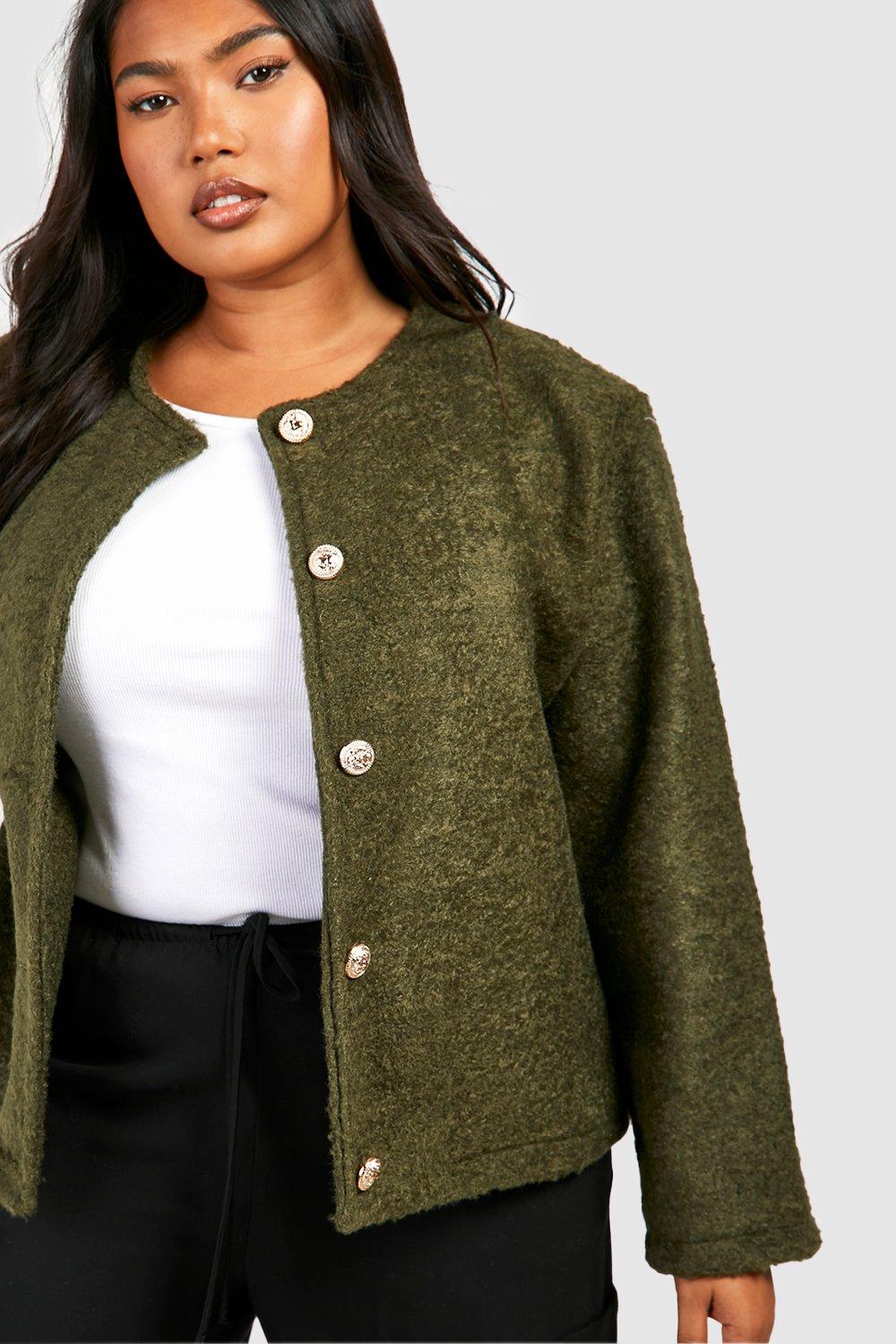 Plus size collarless on sale jackets