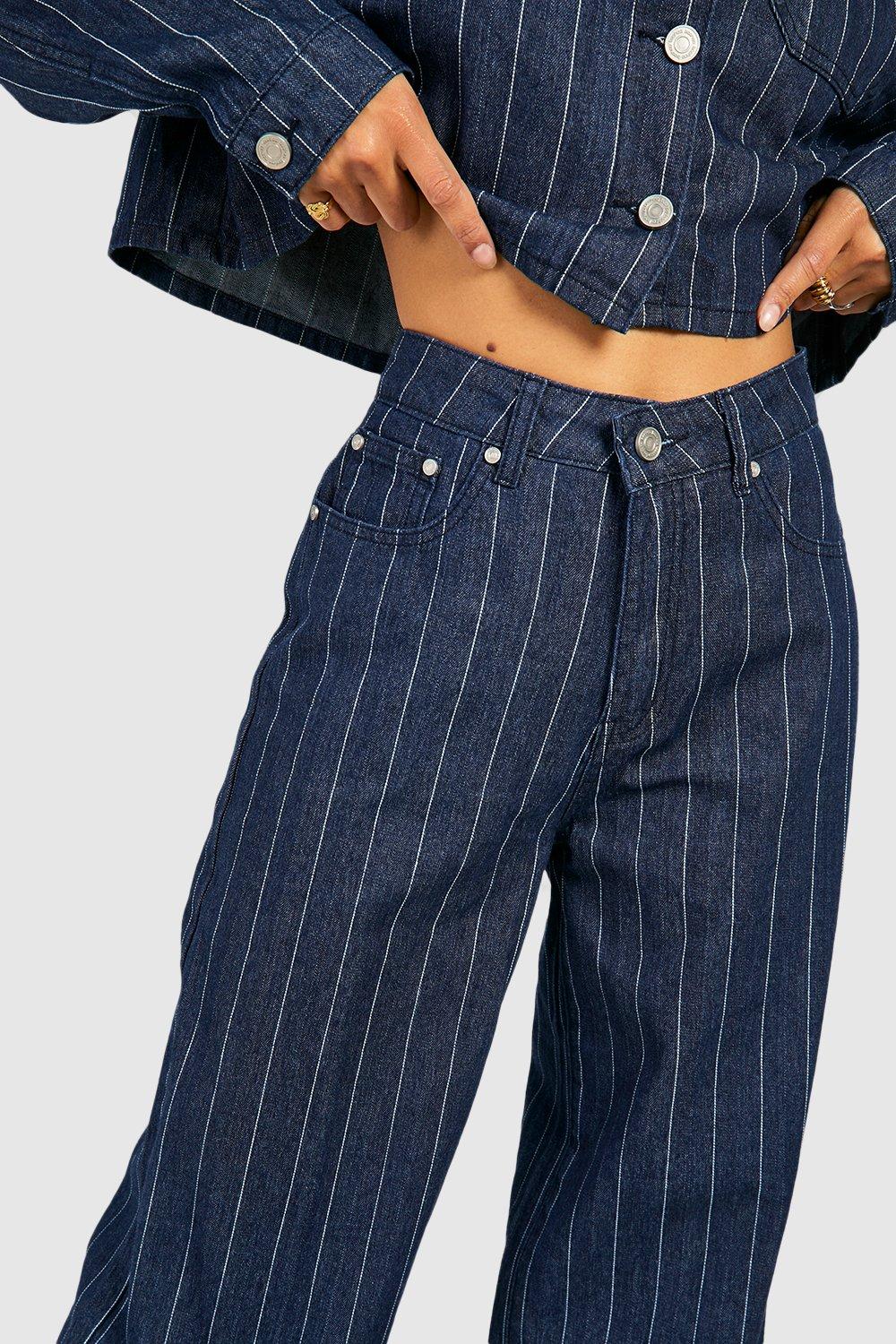 Striped wide leg jeans on sale