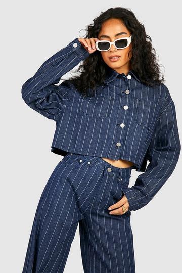 Boxy Stripe Denim Jacket navy