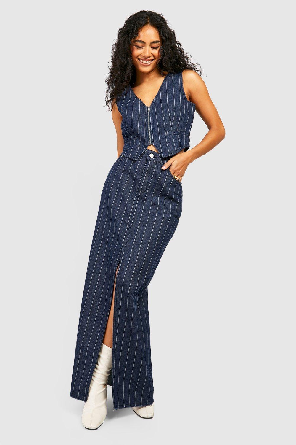 Navy blue striped outlet maxi dress