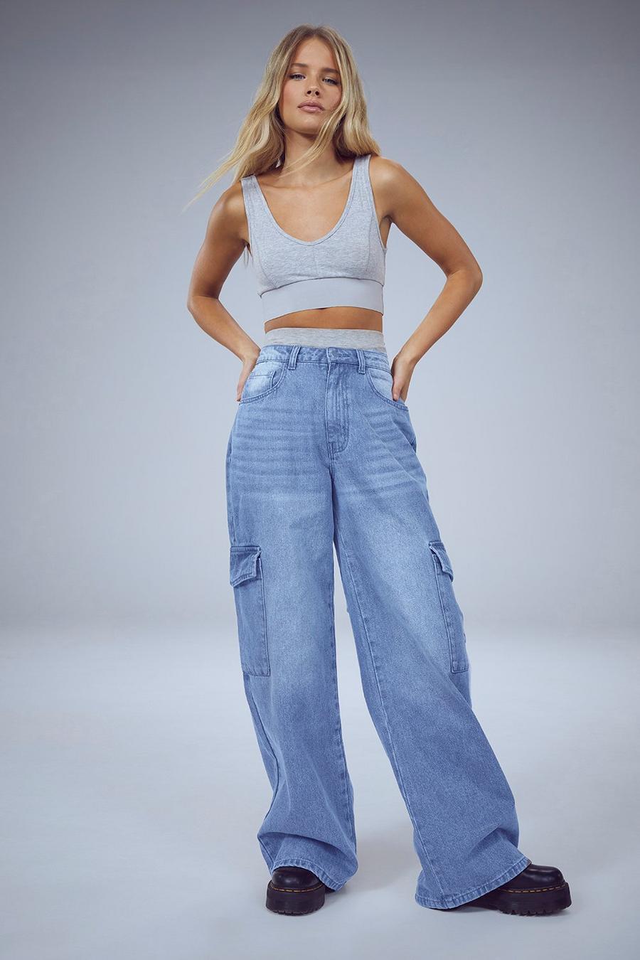 Washed blue The Wide Leg Cargo Jean   image number 1