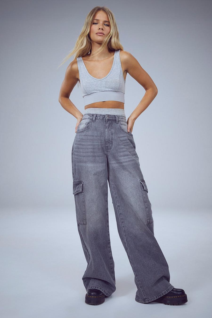 Mid grey Wide Leg Cargo Jeans image number 1