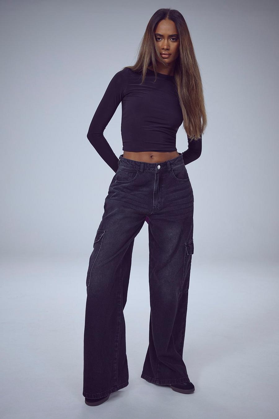 Black The Wide Leg Cargo square Jean image number 1