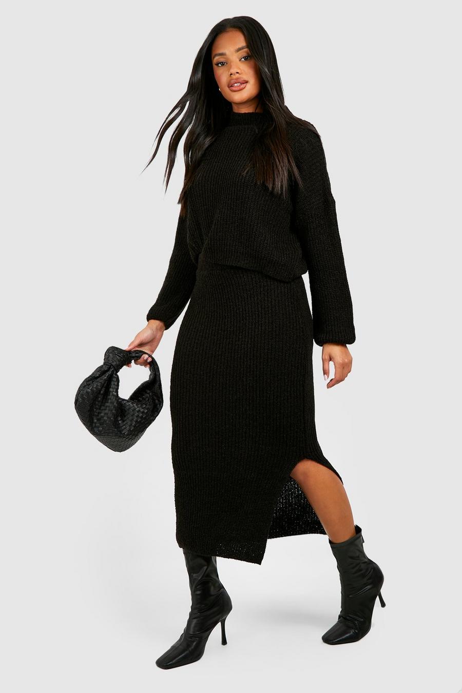 Black Jumper And Skirt Knitted Co-ord 