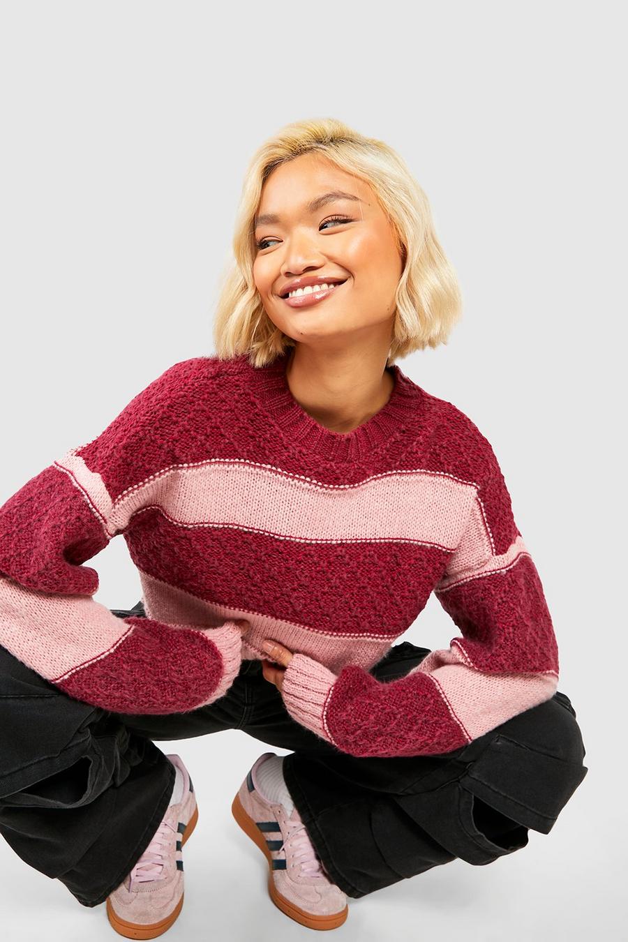 Pink Cable Mix Stripe Oversized Jumper