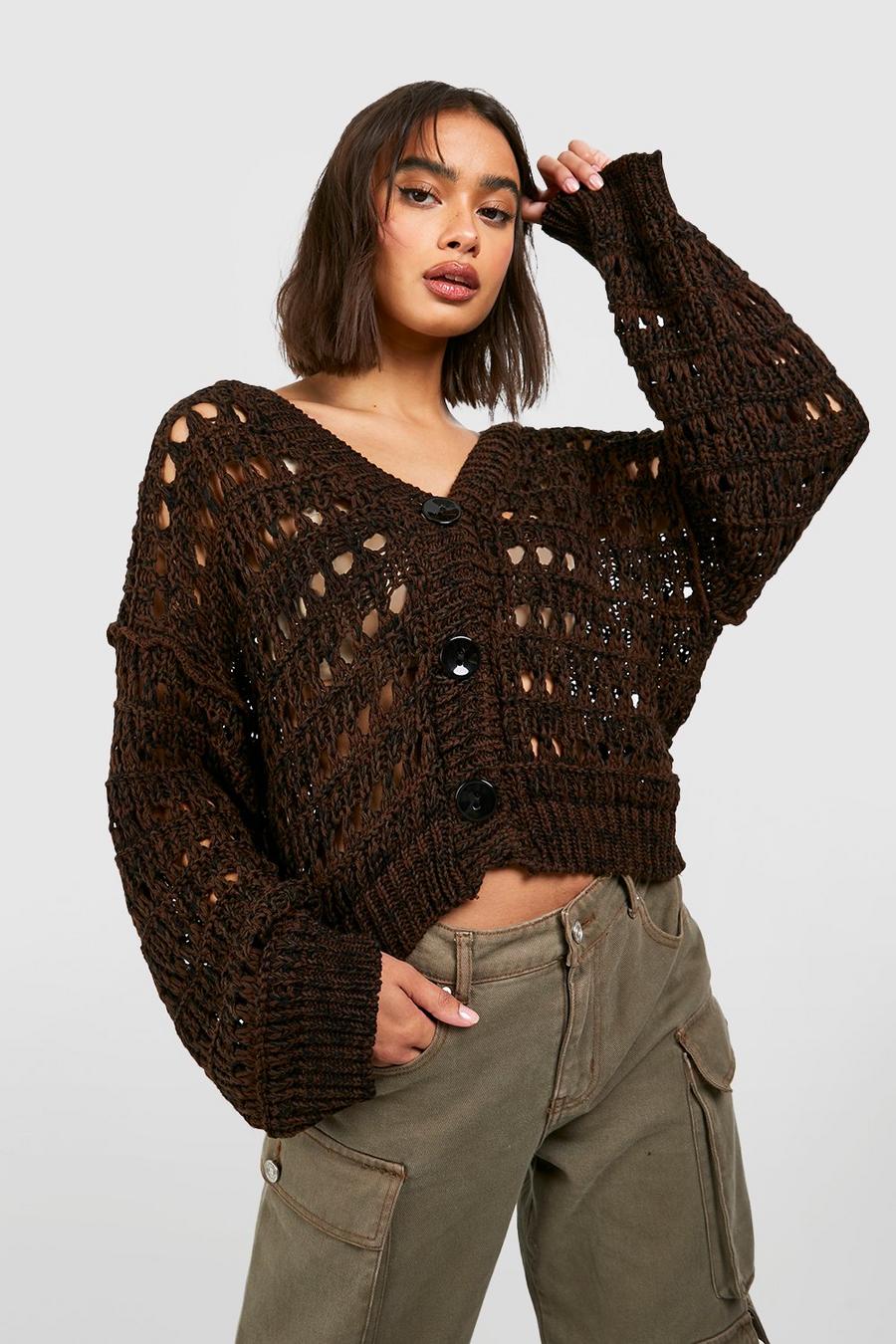 Chocolate brun Crochet Boyfriend Cardigan