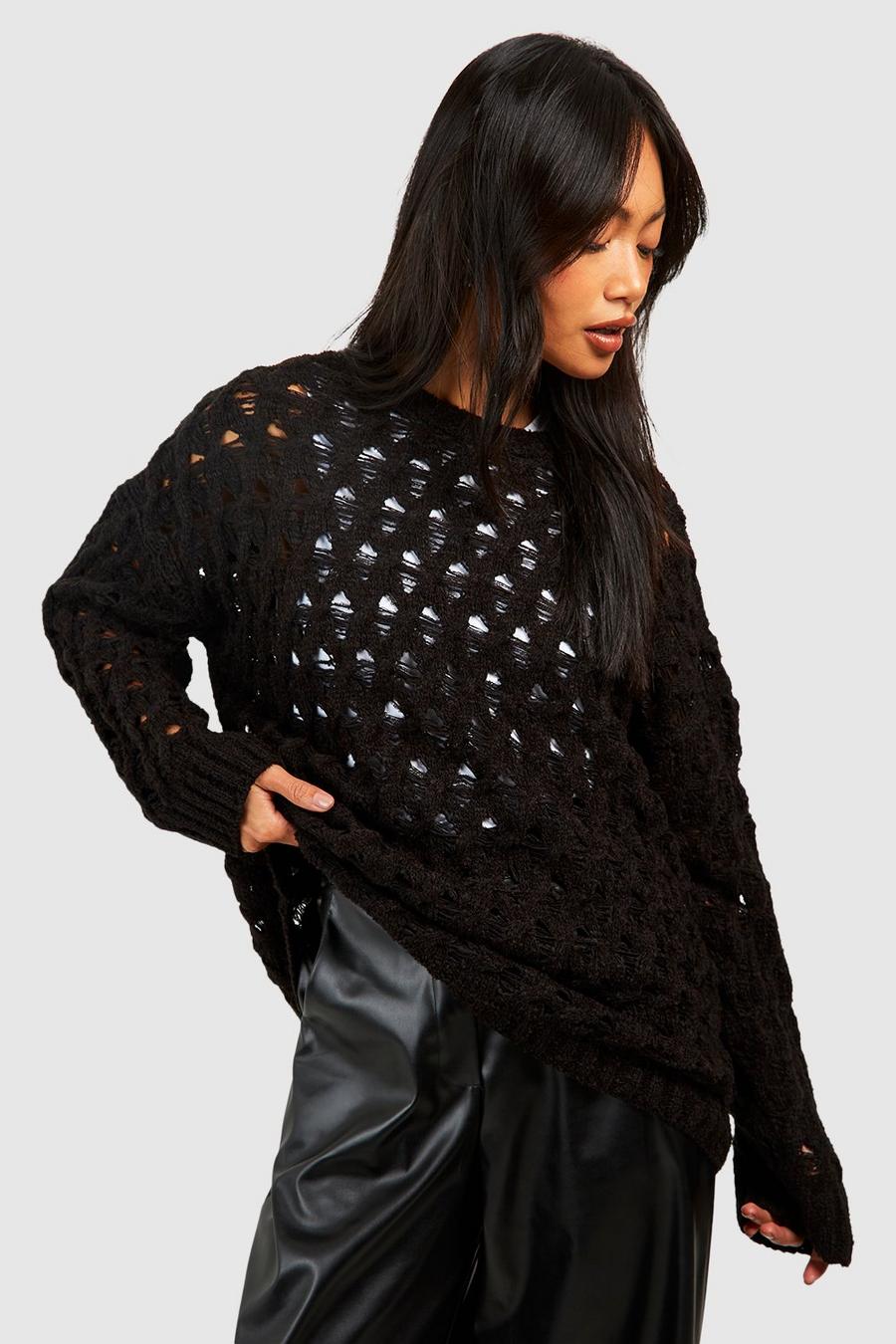 Black Marl Knit Cable Sweater image number 1