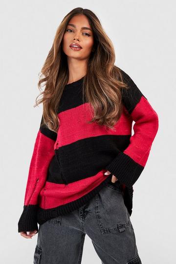 Distressed Stripe Oversized Sweater black