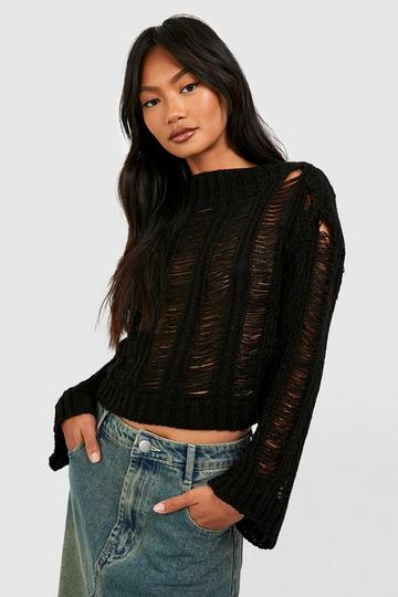 Black Chunky Ladder Stitch Sweater