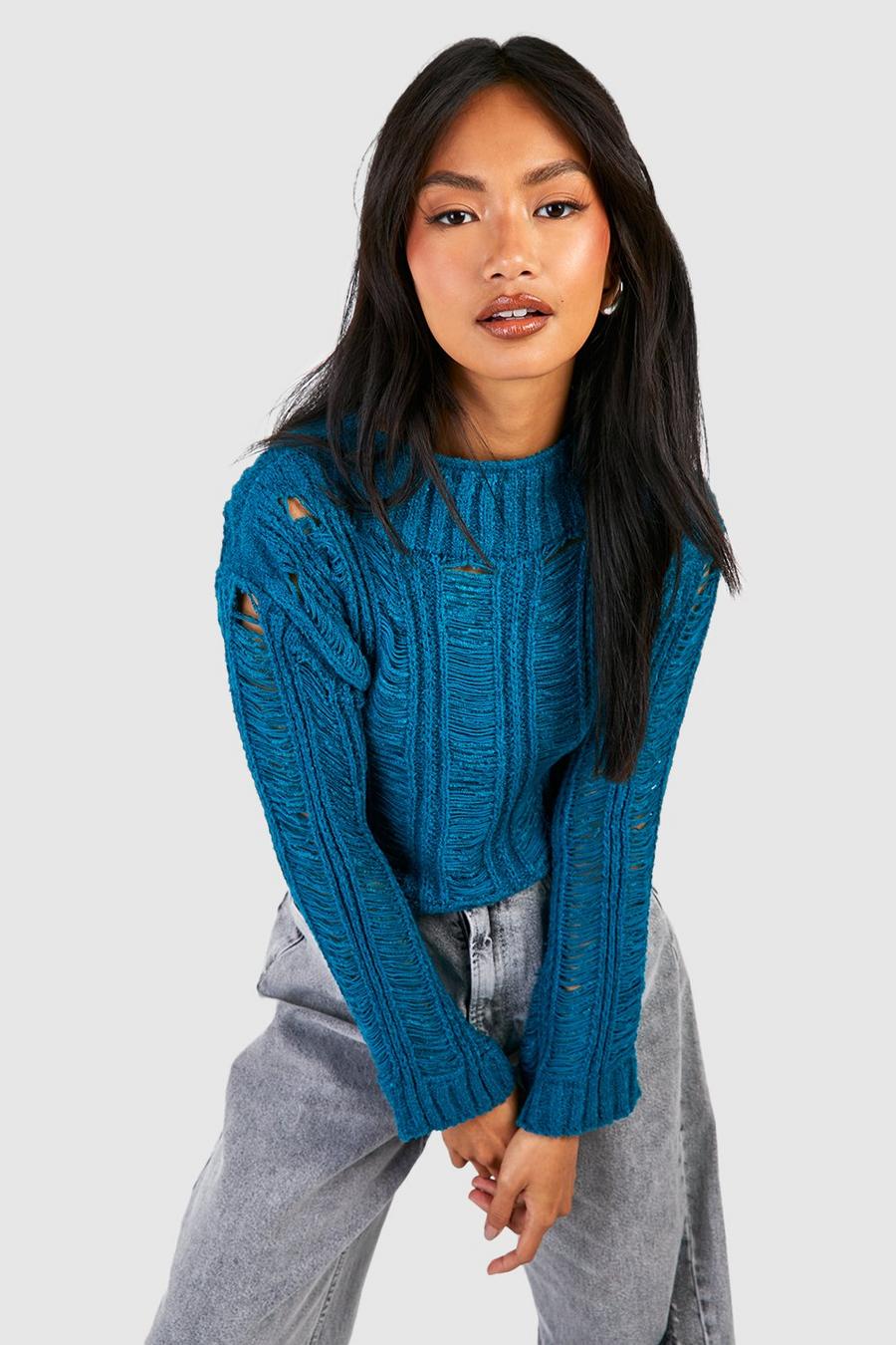 Emerald green Chunky Ladder Stitch Jumper image number 1