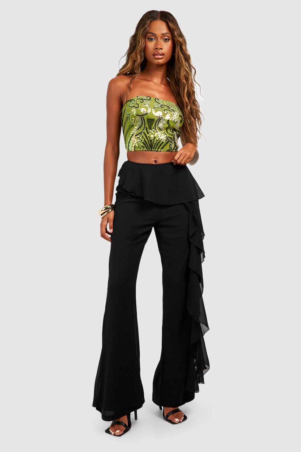 Green Sequin Bandeau Crop Top