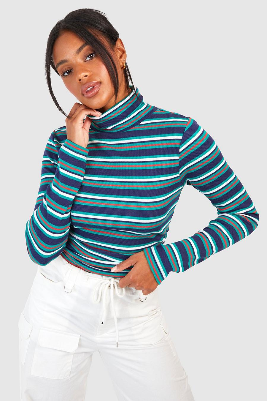 Stripe Roll Neck Long Sleeve Top image number 1