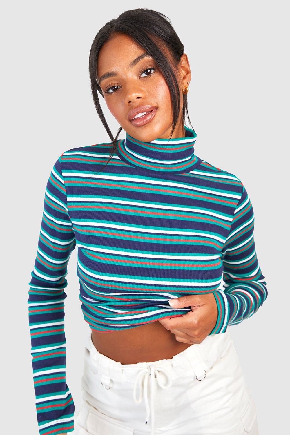 Striped turtleneck crop top sale