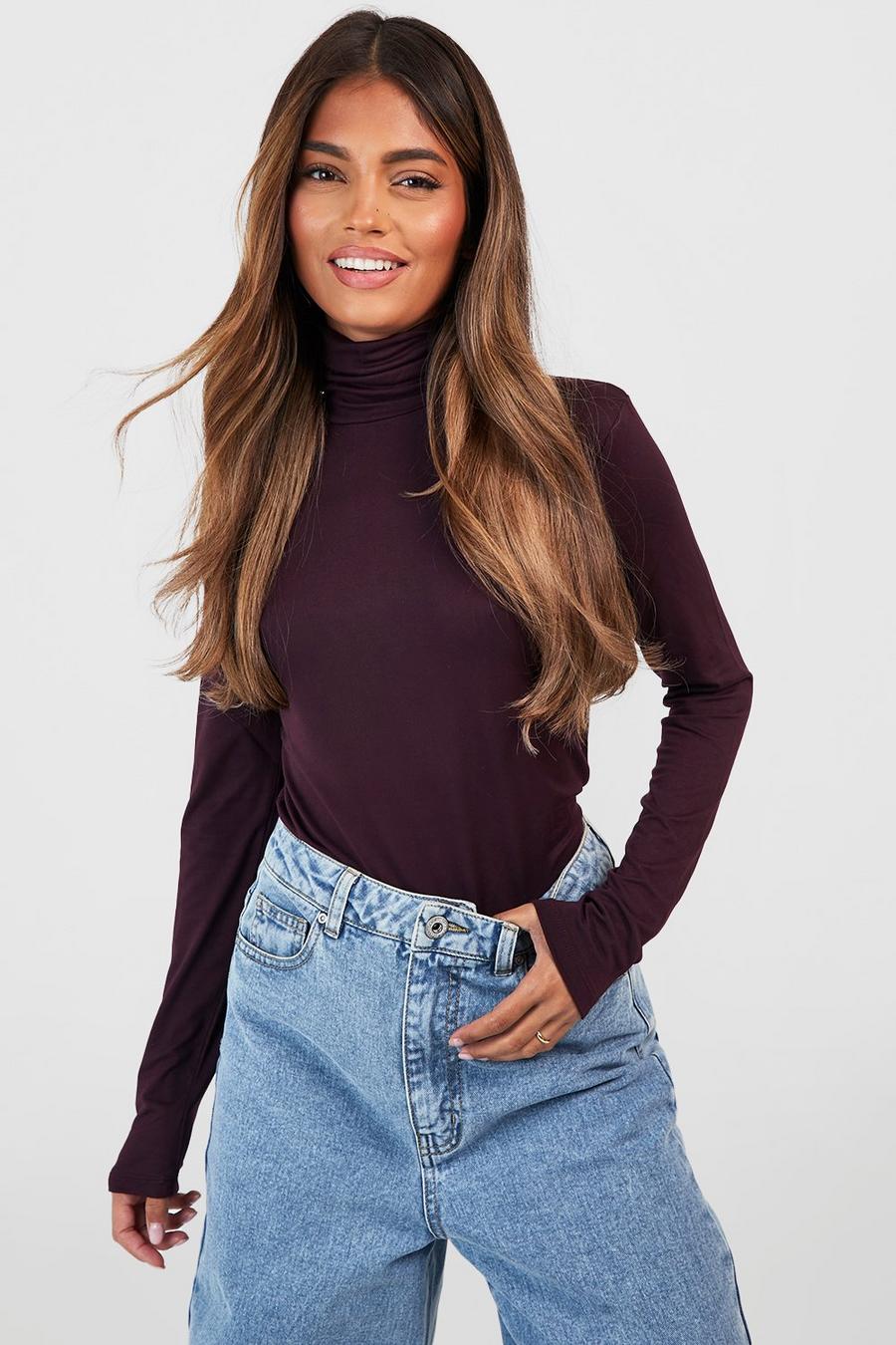 Wine Roll Neck Long Sleeve Top  image number 1