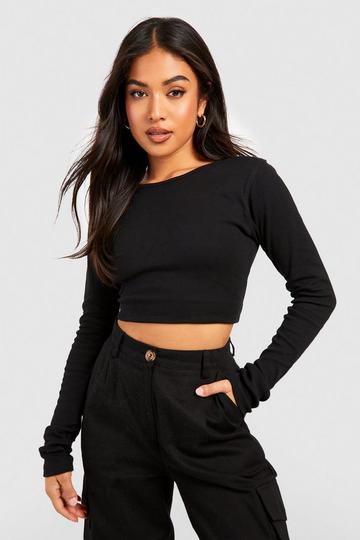 Petite Crew Neck Long Sleeve Top black