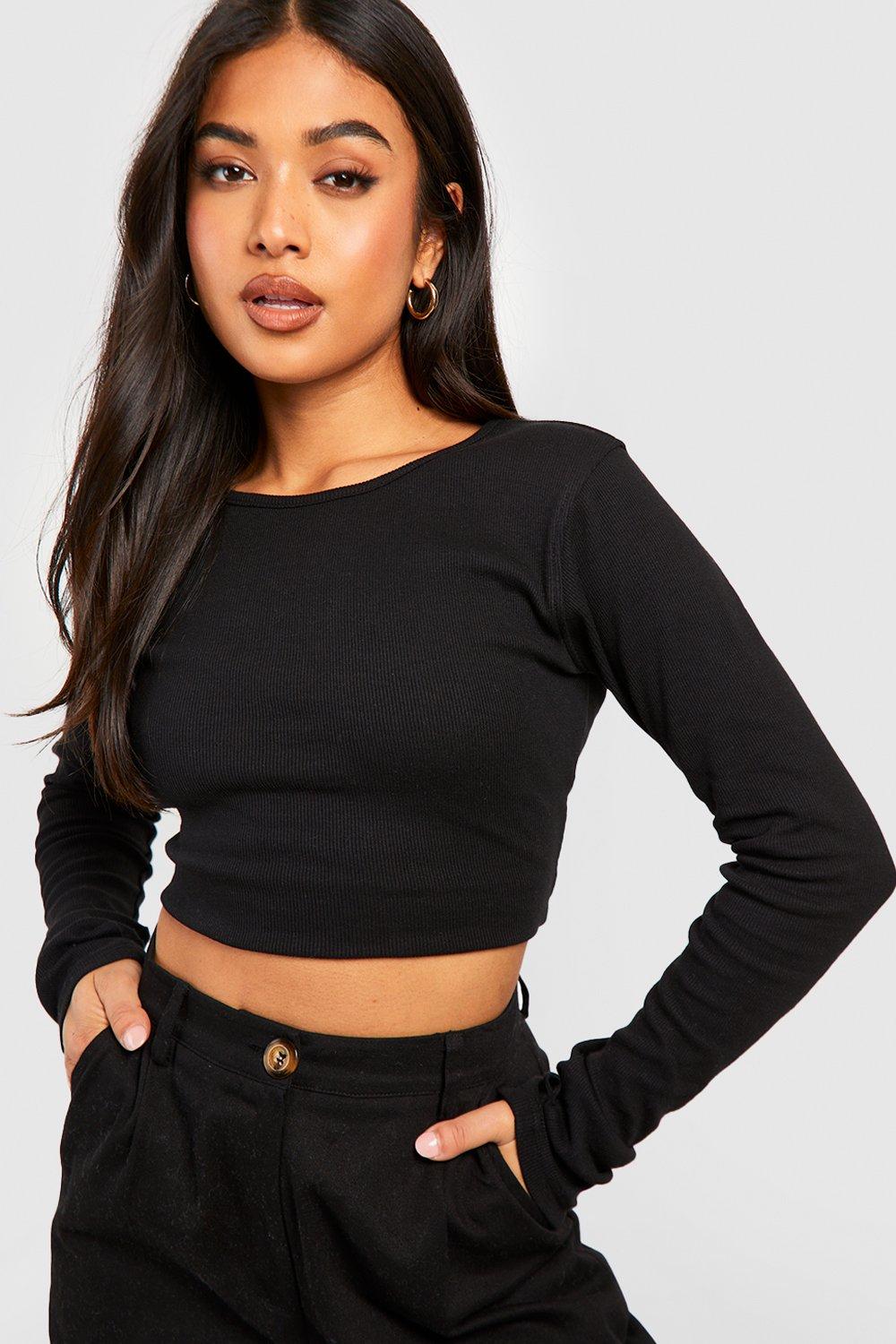 Petite Ribbed Long-Sleeve Crew-Neck Top