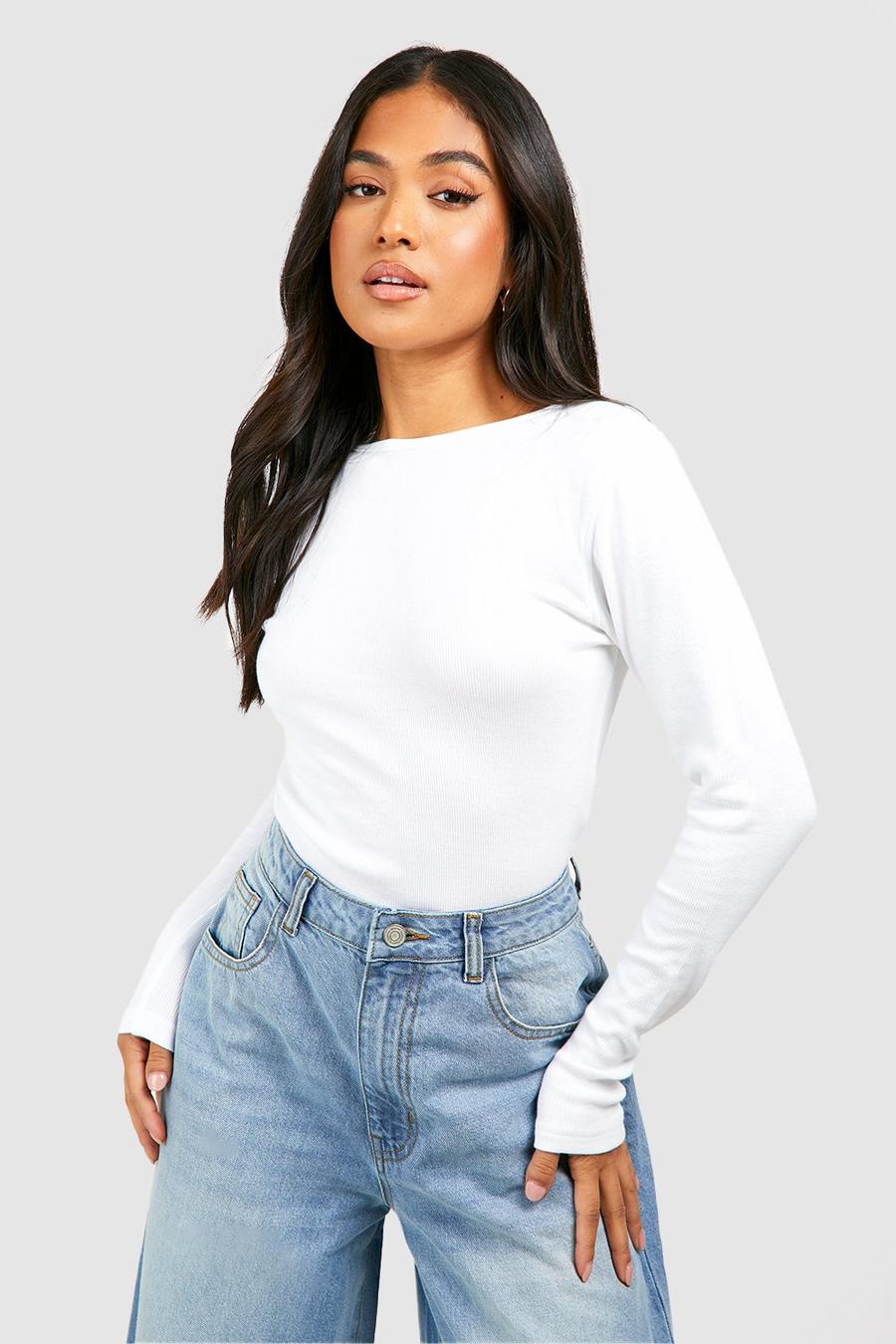 Buy Boohoo Long Sleeves Zip Front Knitted Ribbed Bodysuit Top In White