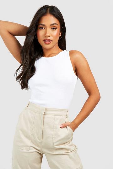 Petite Sleeveless Rib Racer Bodysuit white