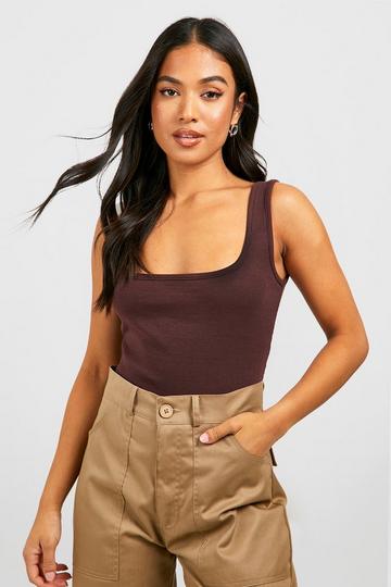 Petite Sleeveless Square Neck Rib Bodysuit chocolate