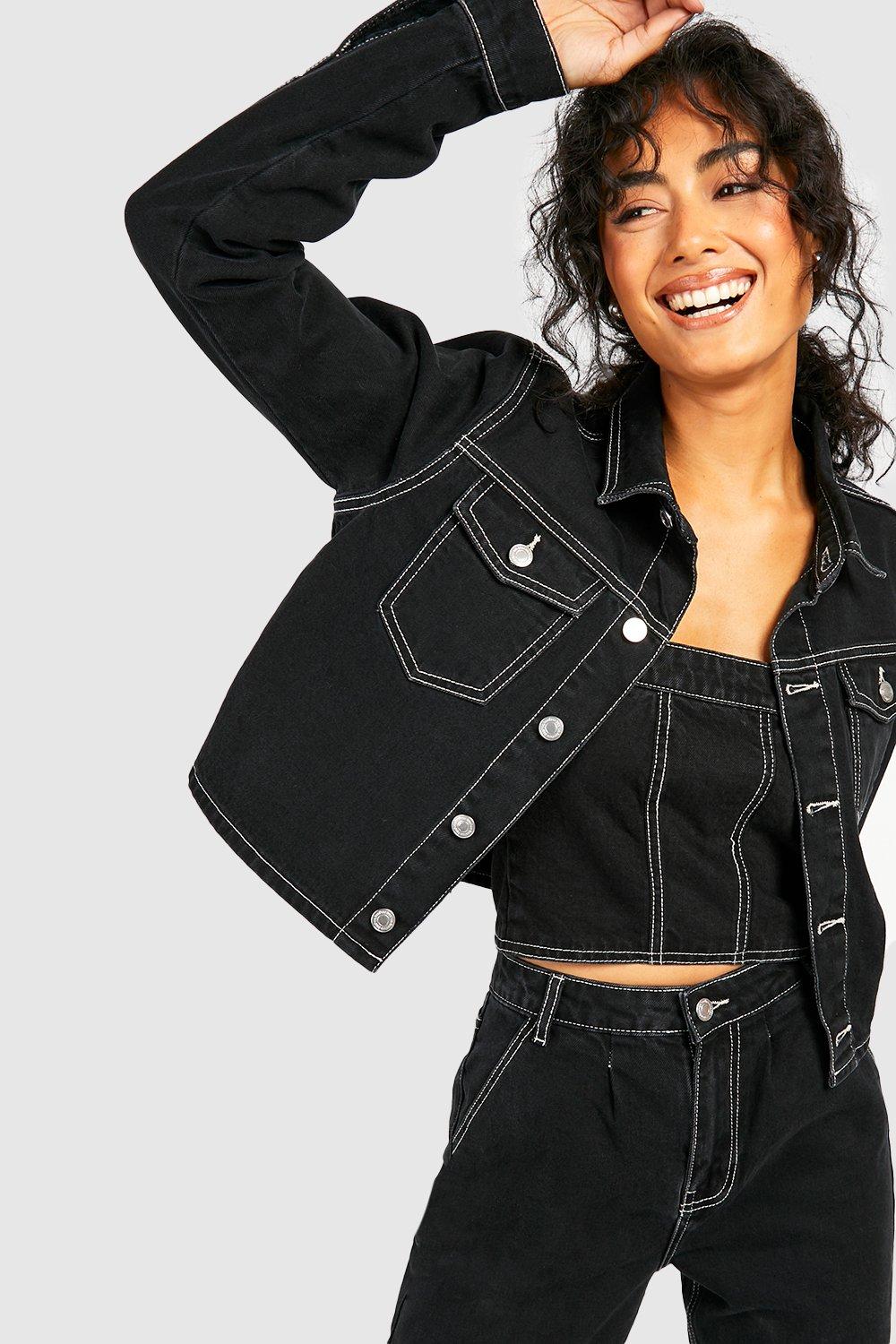 Contrast stitch clearance black denim jacket