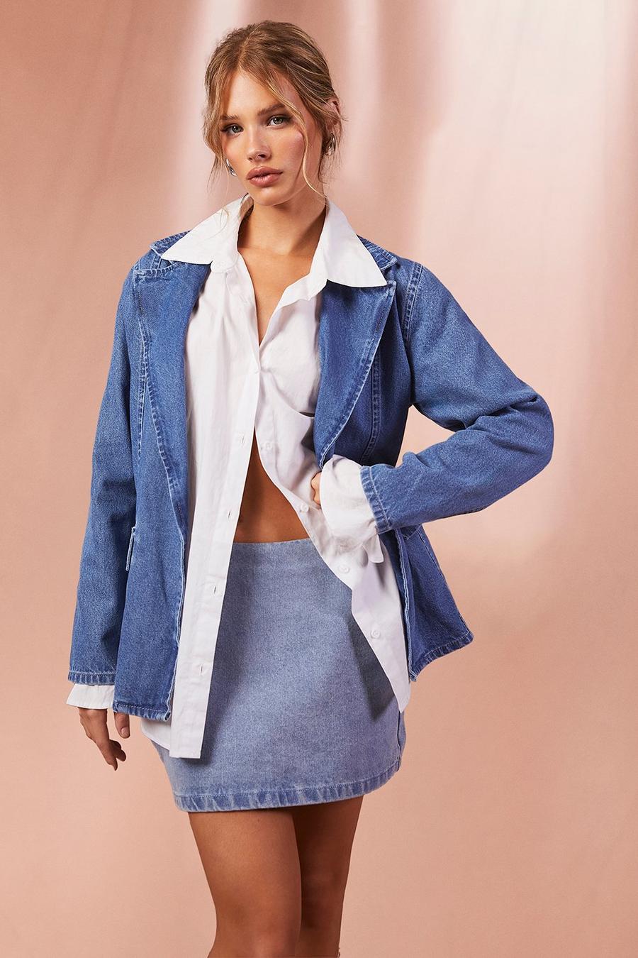 Blazer en jean à couture contrastante, Mid blue image number 1
