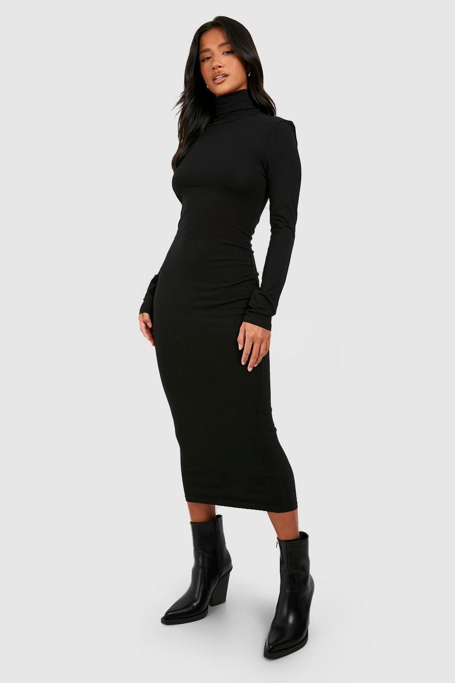 Black Petite Premium Super Soft Turtleneck Midi Dress image number 1