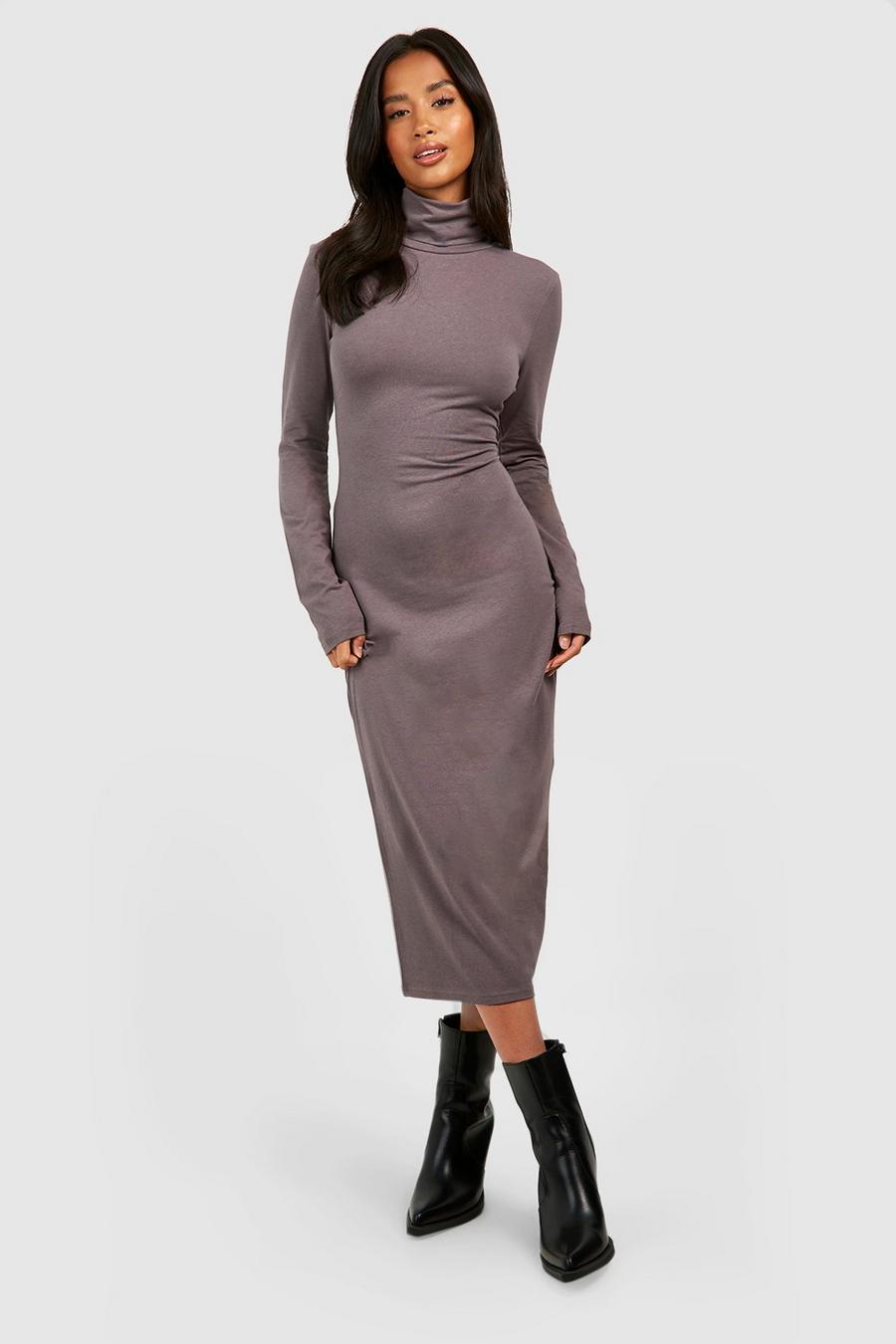 Charcoal Petite Premium Super Soft Roll Neck Midaxi Dress image number 1