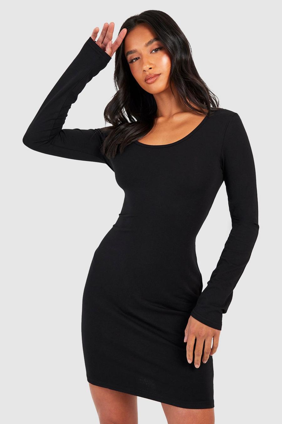 Black Petite Premium Mjuk kort klänning med låg urringning image number 1