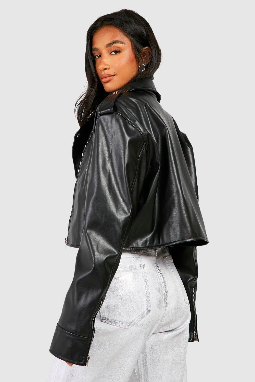 Petite cropped shop leather jacket