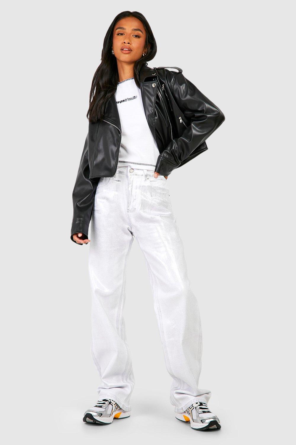 Cropped white hot sale leather jacket