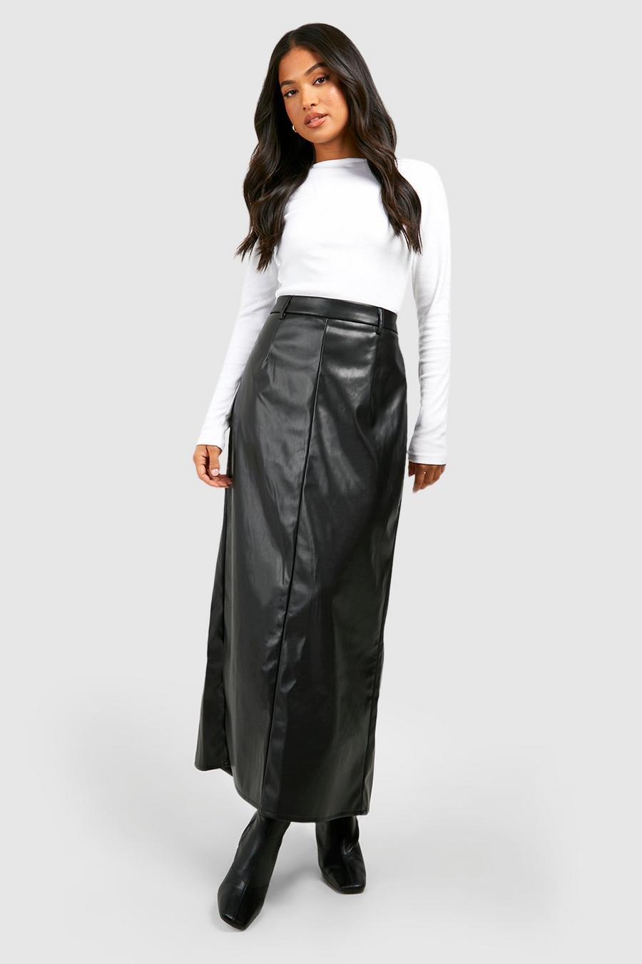 Black Petite Faux Leather Column Maxi Skirt 