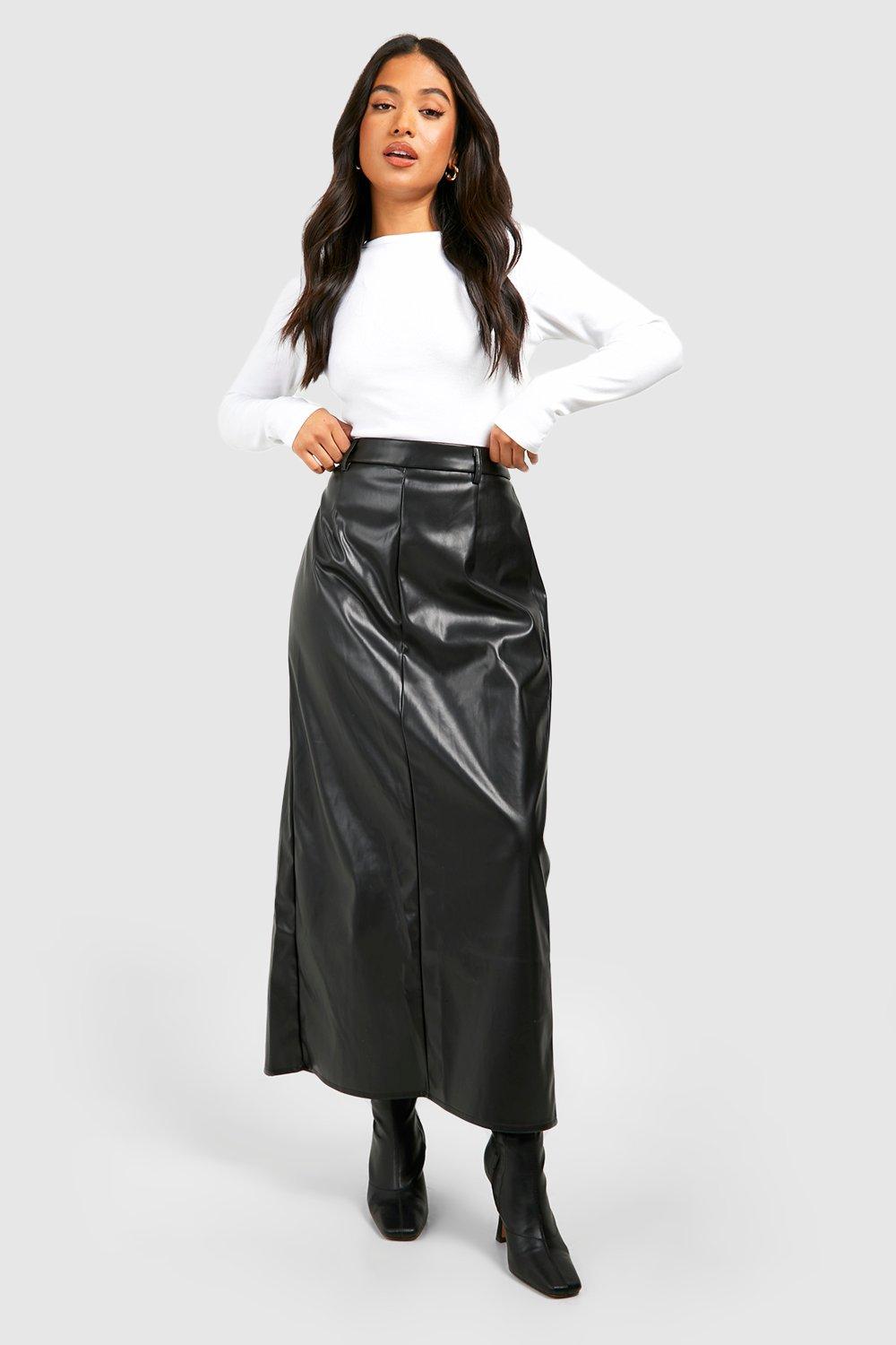 Faux Leather Column Midi Skirt