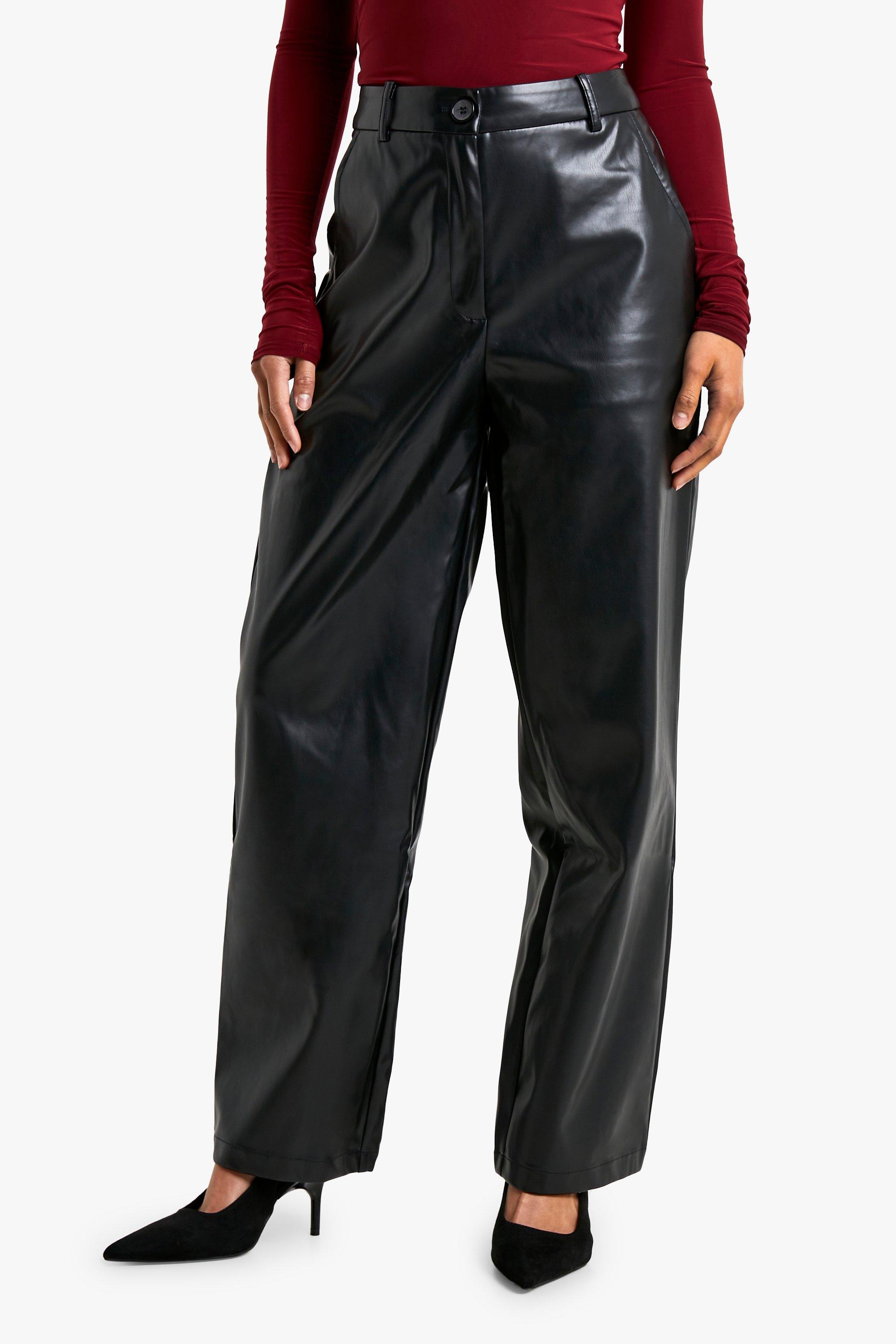 Petite Faux Leather Tailored Straight Leg Pants