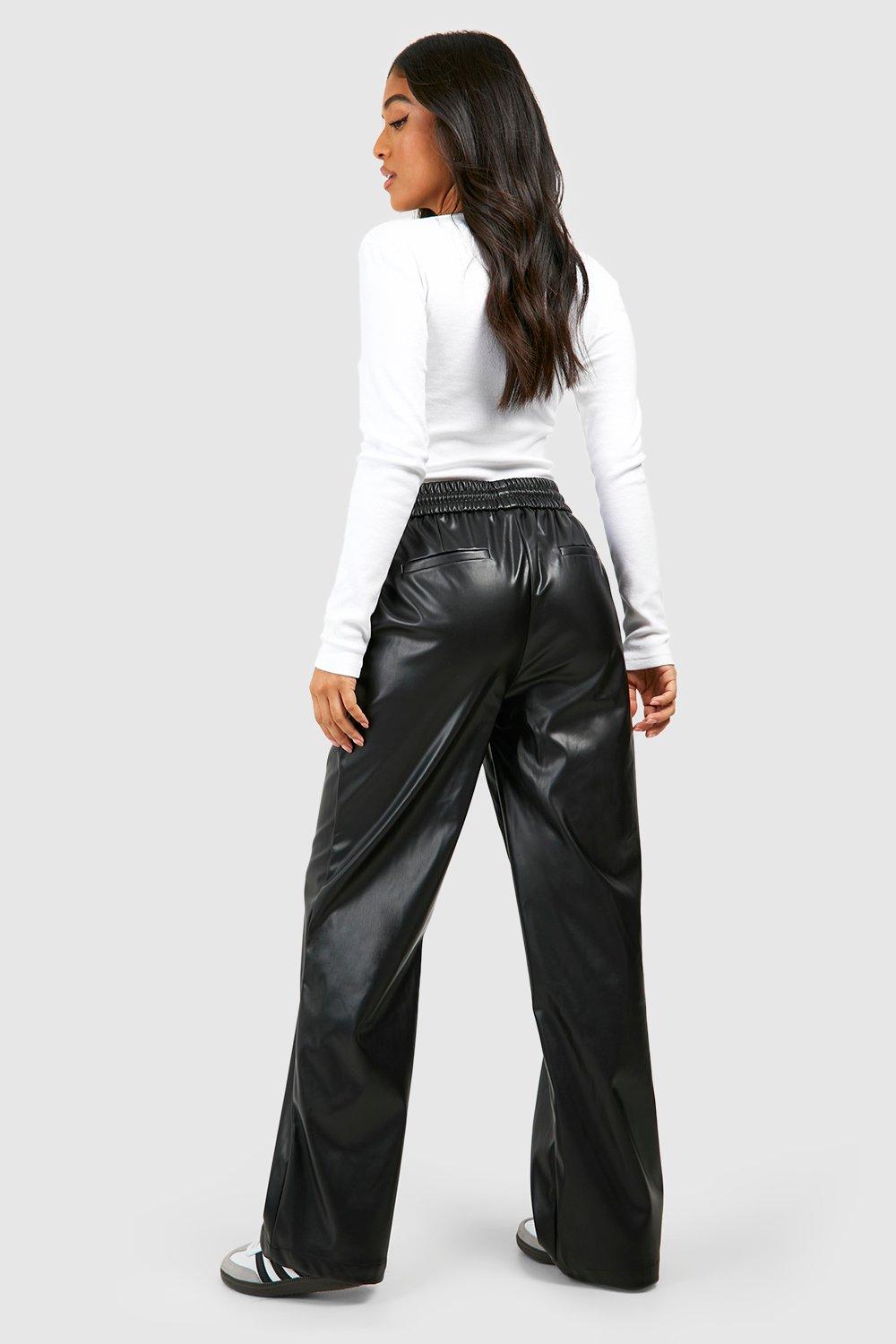 Only faux leather elasticated waist straight leg pants in black