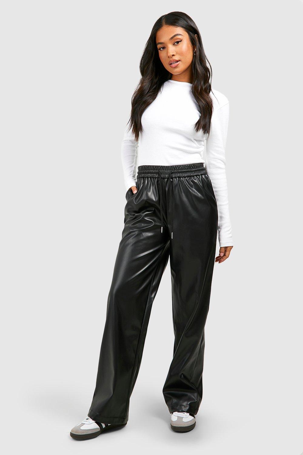 Trousers, Petite Faux Leather High Waist Straight Leg Trouser