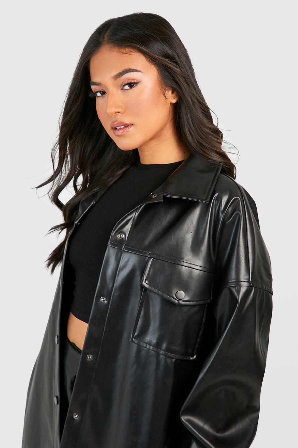 Petite Faux Leather Oversized Shacket