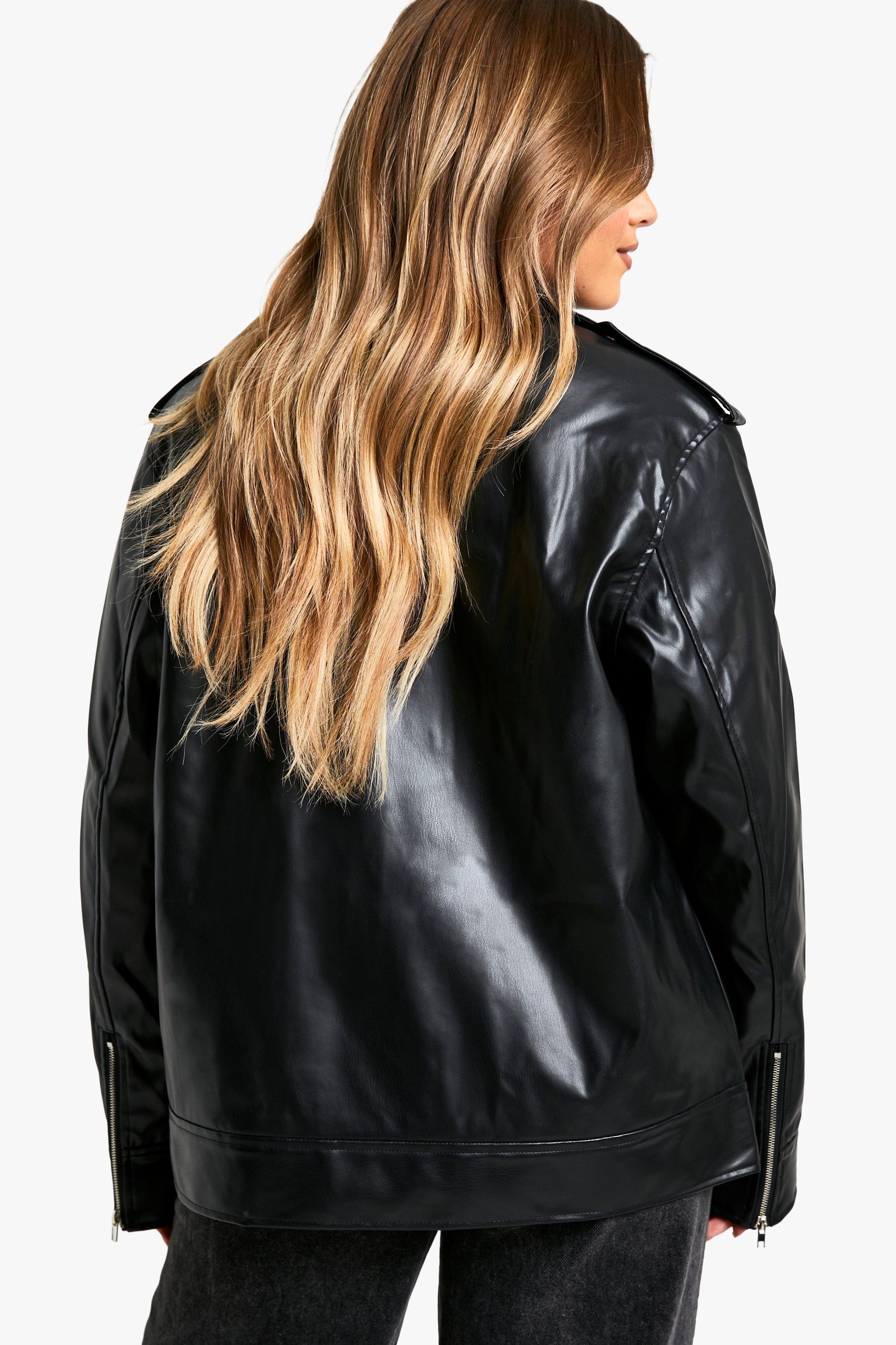 Petite Oversized Faux Leather Biker Jacket boohoo UK