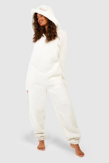 Borg Fleece Onesie With Ears cream