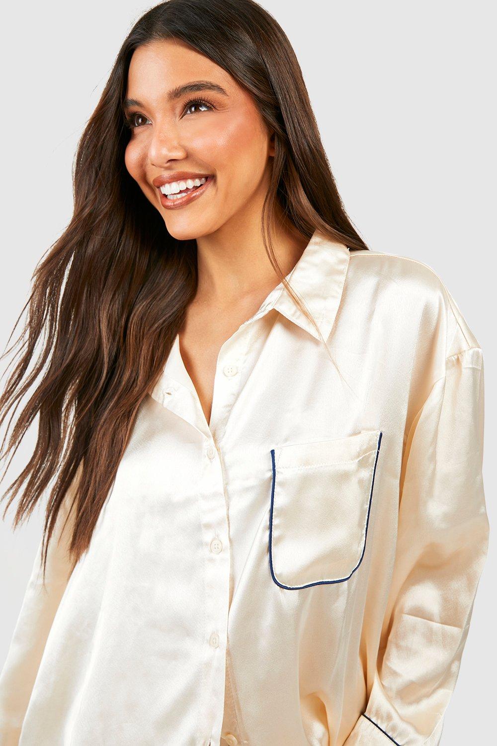 Oversized Pipe Detail Pj Set boohoo UK