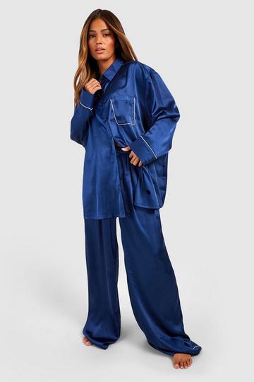 Oversized Pipe Detail Pj Set navy