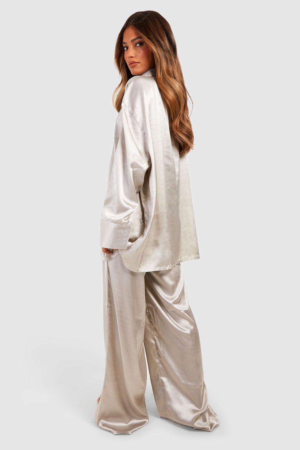 Metallic Satin Oversized Button Shirt And Trouser Pj Set