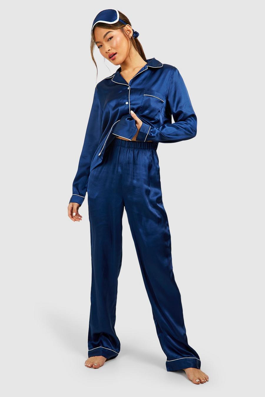 Navy Pyjama Gift Set With Eye Mask And Scrunchie  image number 1
