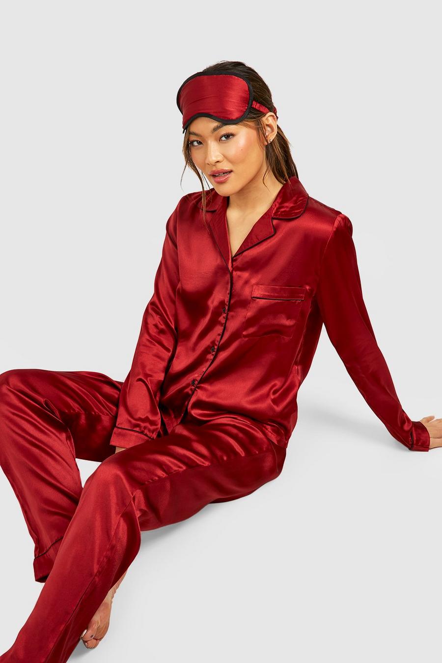 Red röd Pyjamas Presentset med ögonmask och scrunchie